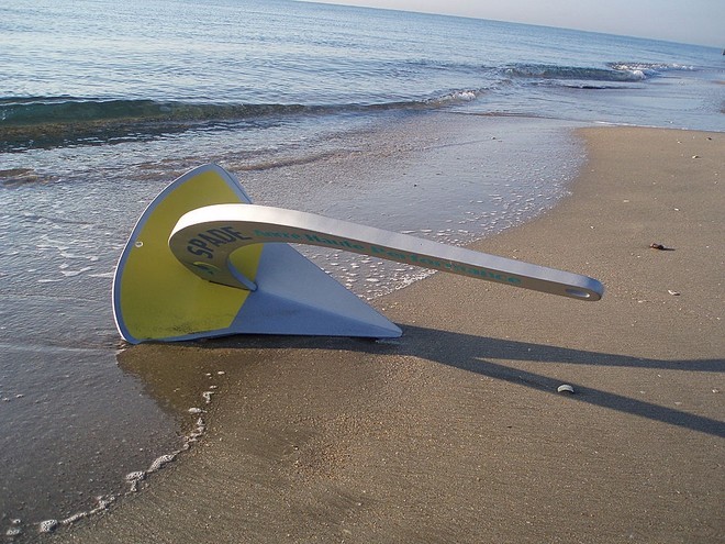 Spade Anchor on beach - part of the group of new-generation anchors which have made a dramatic difference to anchoring security © SW